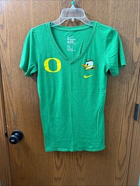 Nike Green Oregon Ducks V-Neck Tee with Yellow Logos